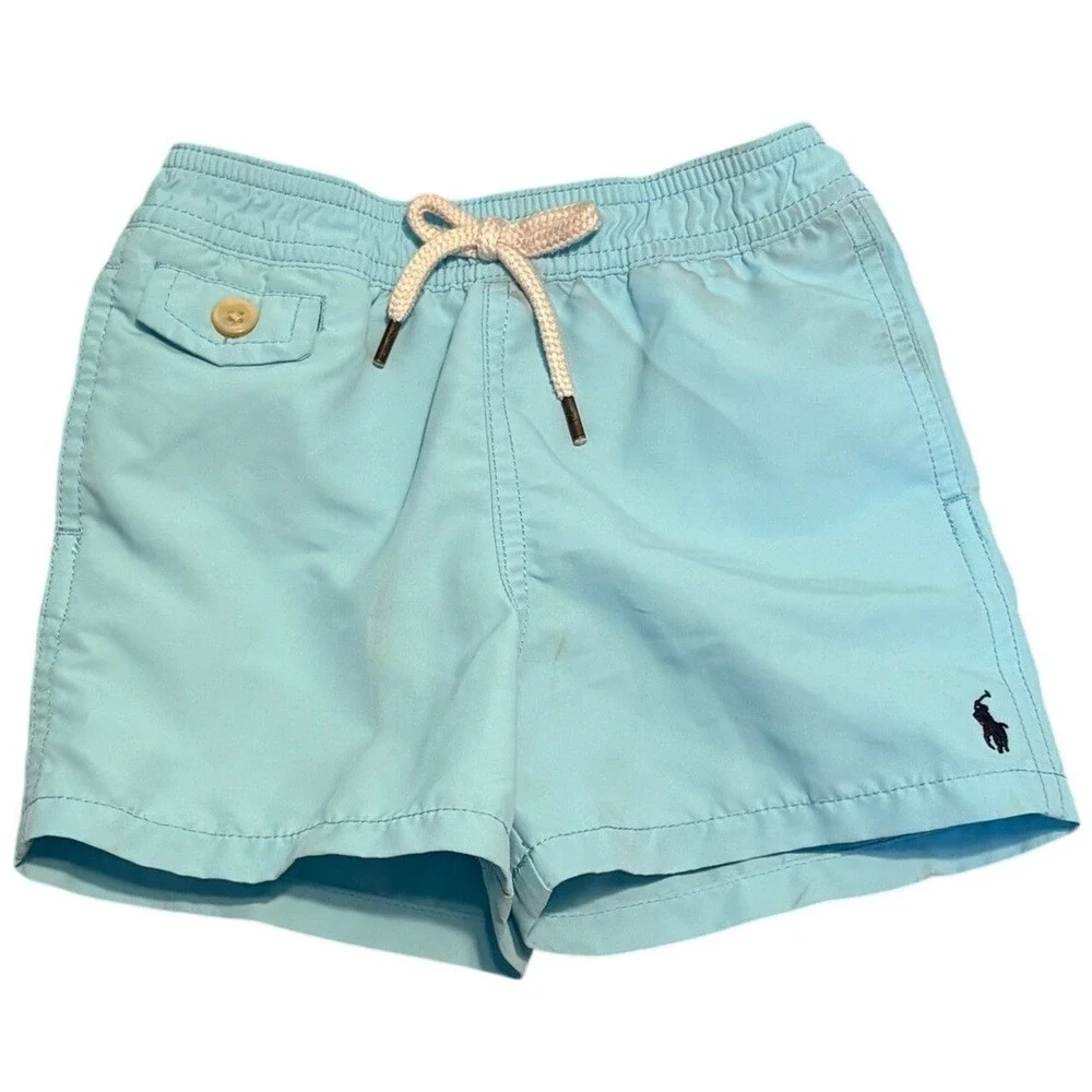 Ralph‎ Lauren Swim Trunks Baby Boy 18M Blue Mesh Lined Elastic Waist